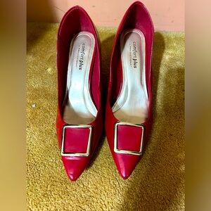 Women’s Red Pointed Heels with Large Buckle